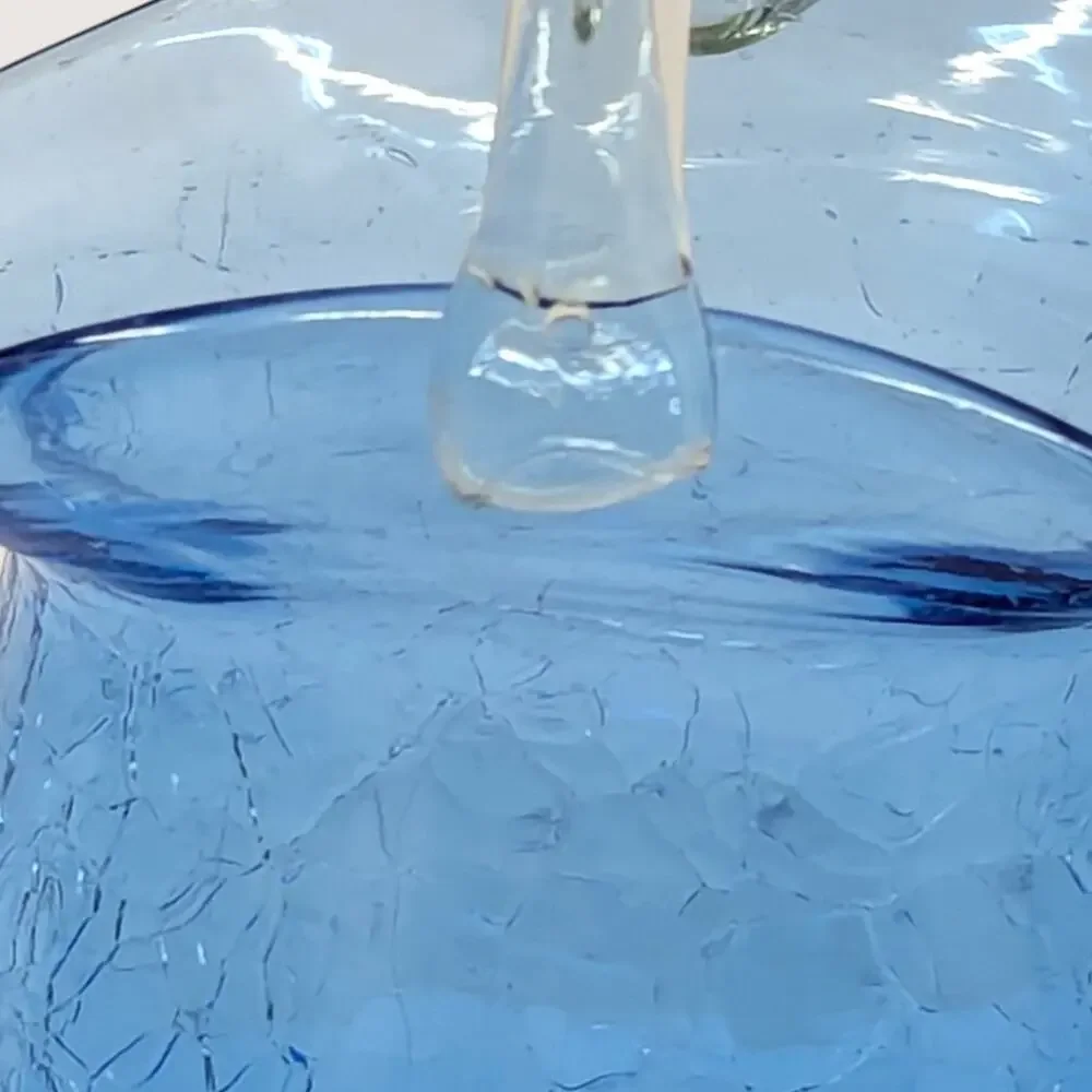 1960s Cobalt Blue Crackle Glass Mini Basket Clear Handle